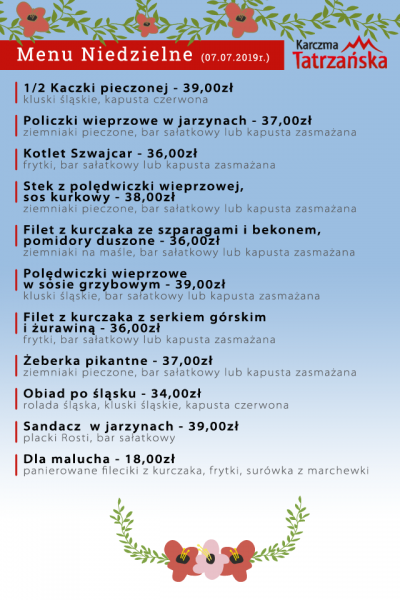 Menu na niedziele 2019-07-07