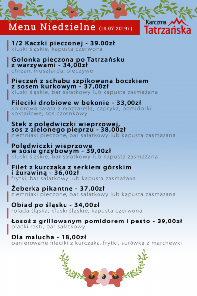 Menu na niedziele 2019-07-14