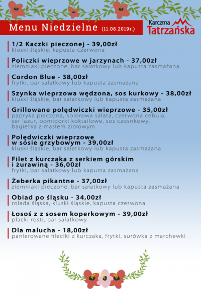 Menu na niedziele 2019-08-11