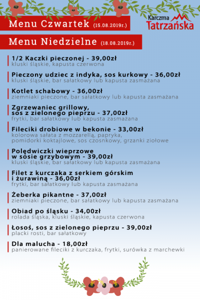 Menu na 15 i 18 sierpień