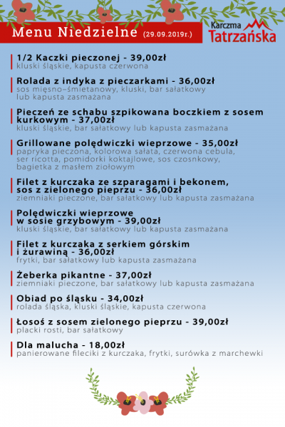 Menu na niedziele 2019-09-29