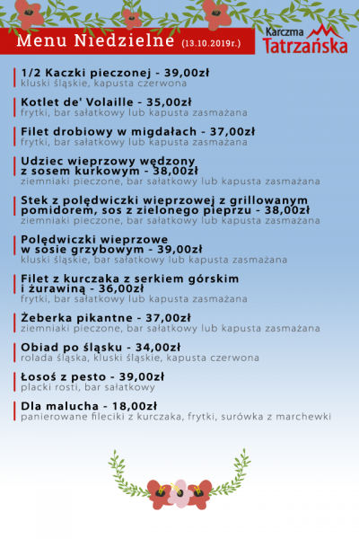 Menu na niedziele 2019-10-13