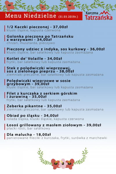 Menu na niedziele 2019-03-31