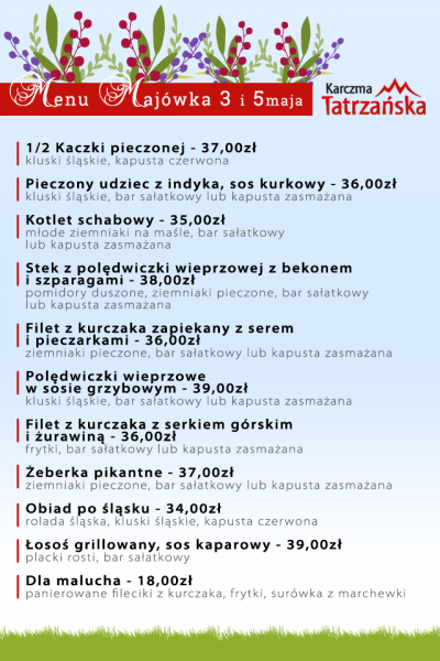 Menu na niedziele 2019-05-03 i 05